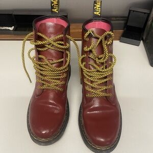 Dr. Martens Red and Yellow Ankle Boots with Rugged Laces